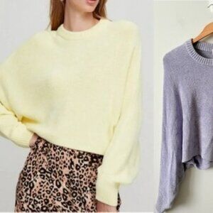 Aritzia Wilfred Mimi Chenille Knit Dolman Sleeve Cropped Sweater Purple Medium